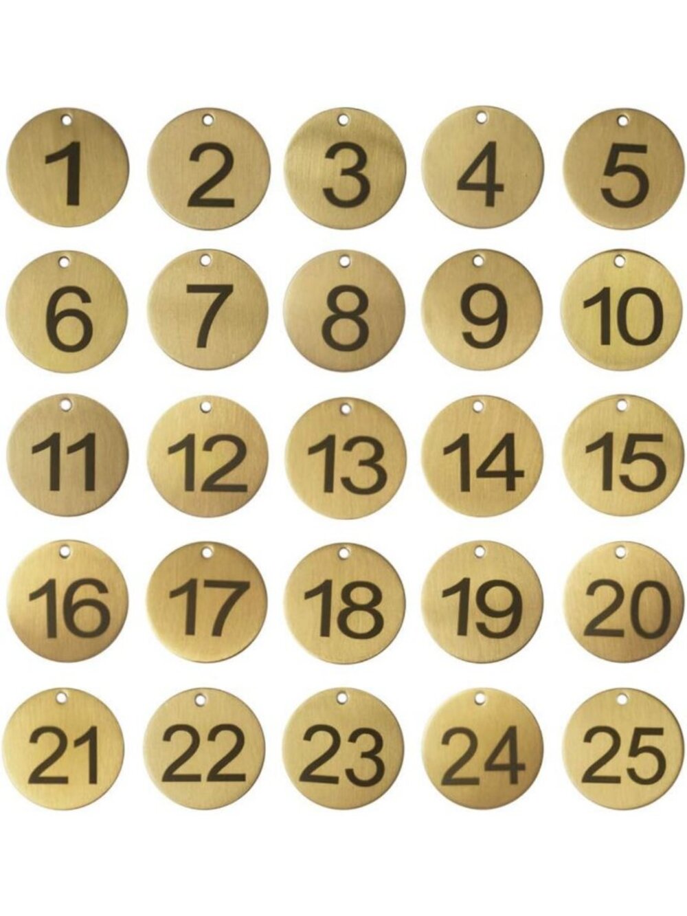 Set of 25 Numbered Brass Tags with Key Rings - Perfect for Organizing & Labeling